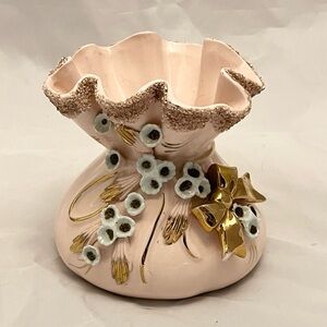 Napco Pink Vase Ceramic Gold Forget Me Nots 1H2242/L Collectible Vase, VTG EUC